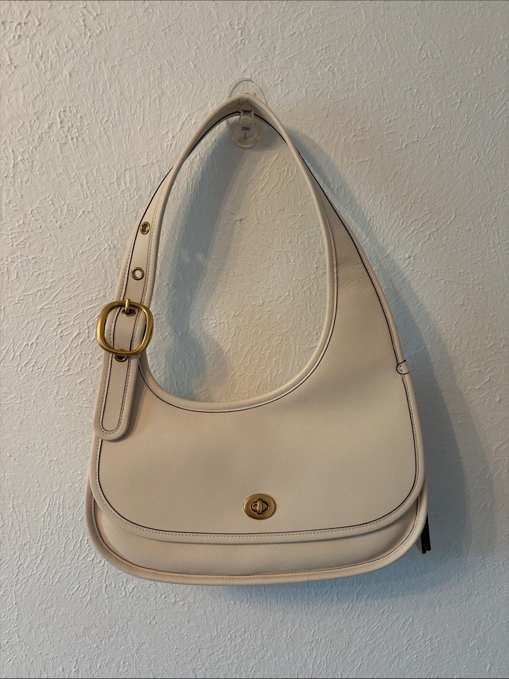 Coach Cashin Crescent Cream Leather Shoulder Bag with Gold Hardware